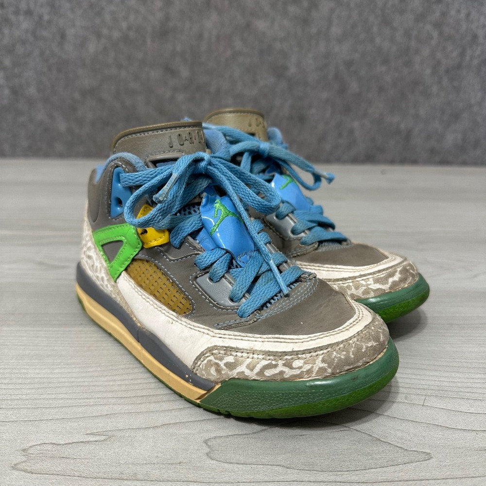 Nike Jordan Spizike Kids 12C Grey Easter Sneakers Poison Green Blue 317700-056